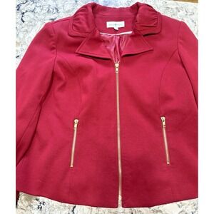 Kate & Rosy Women Solid Red Polyester Long Sleeve Full Zip Front Fitted Jacket L